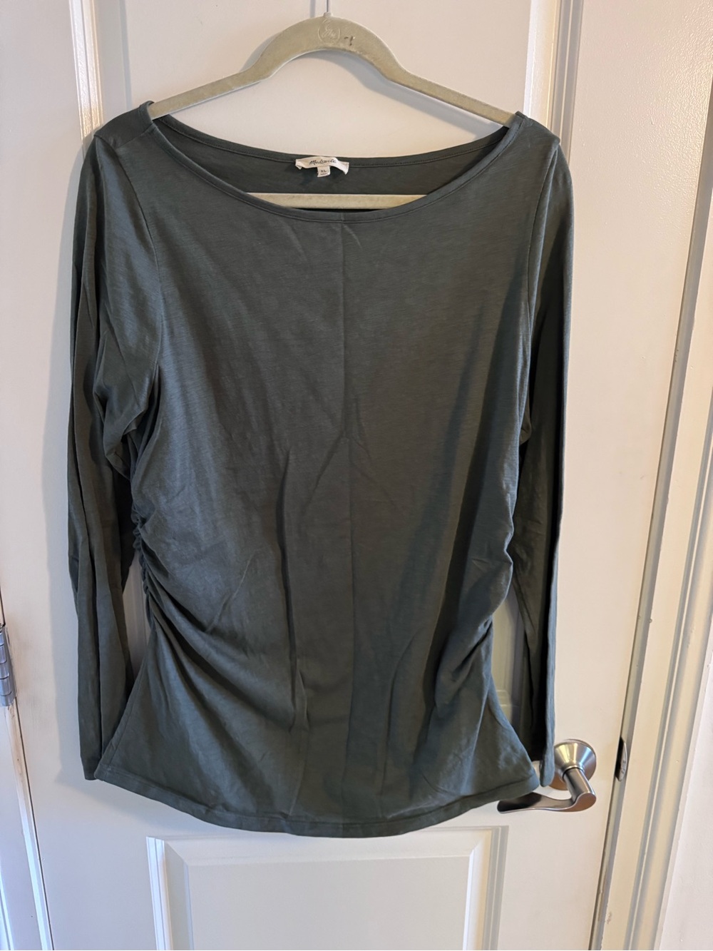 Madewell Olive Long Sleeve Ruched Side Top